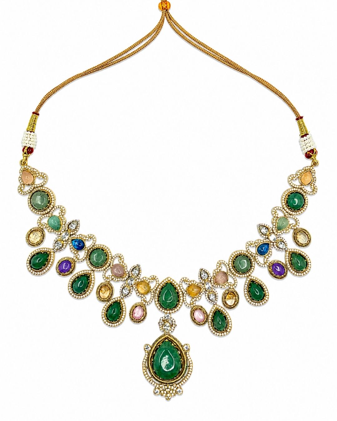 Sabyasachi Inspired Turkish  Pota Necklace with Teardrop Centrepiece