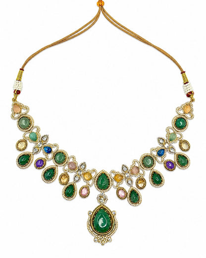 Sabyasachi Inspired Turkish  Pota Necklace with Teardrop Centrepiece