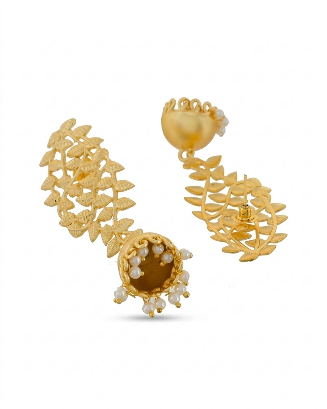Leaf Vine Jhumka Pearl Earrings