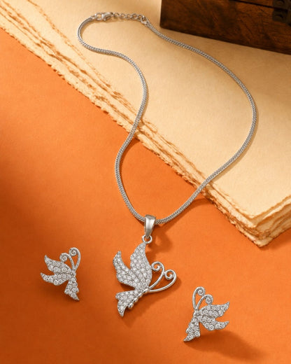 Butterfly Pendant Necklace with Matching Earrings