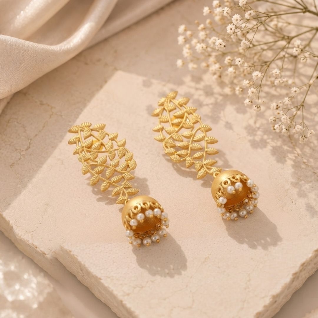 Leaf Vine Jhumka Pearl Earrings