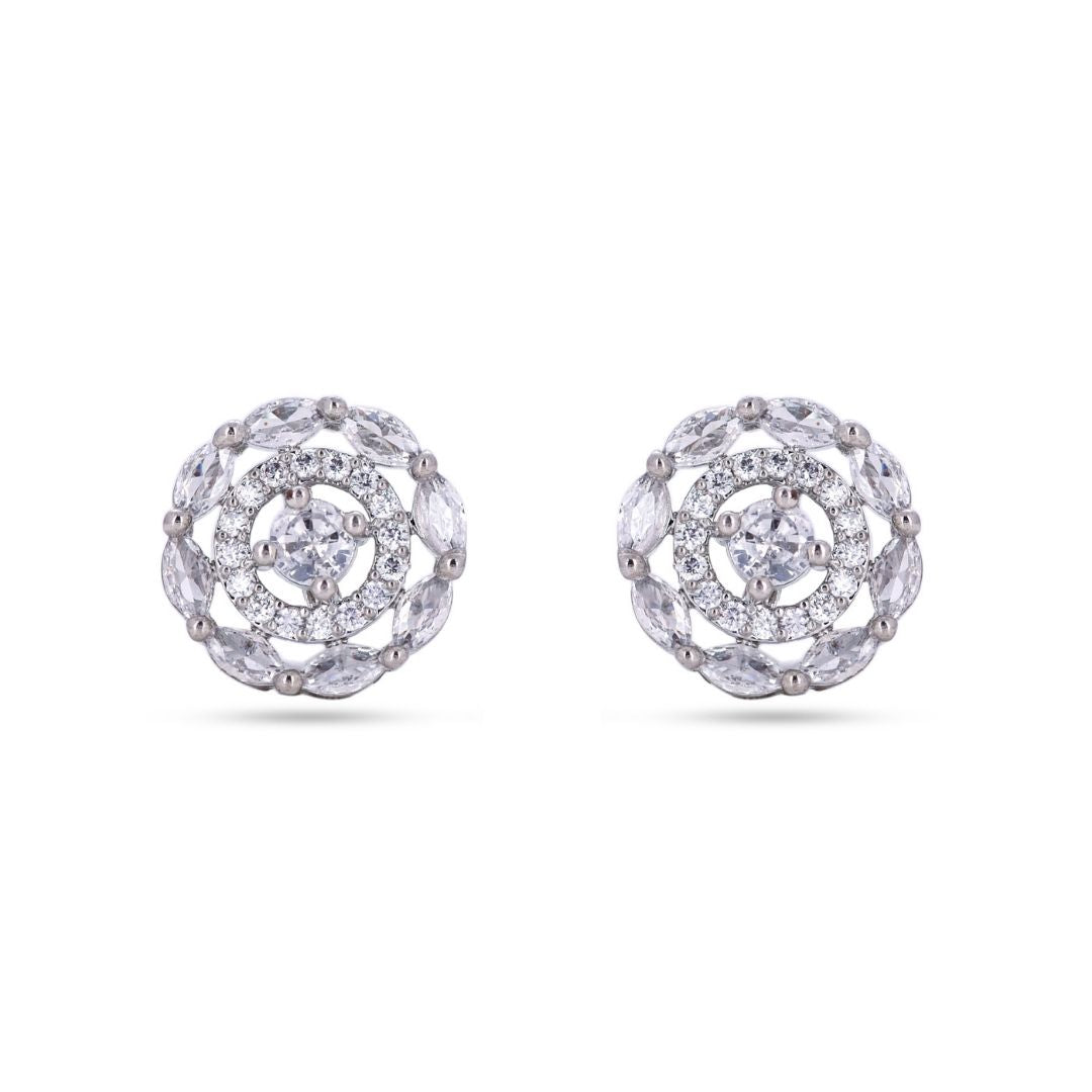 Belaci AD Silver Floral Diamond Studs Earring for Women