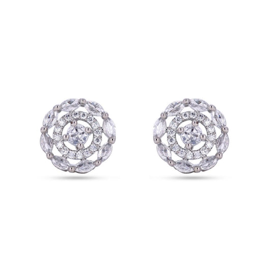 Belaci AD Silver Floral Diamond Studs Earring for Women