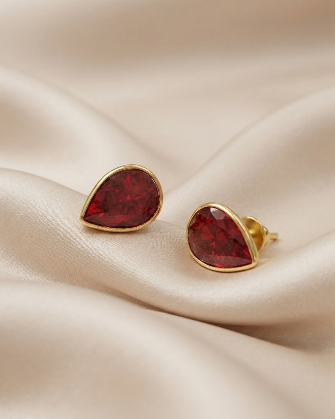 Red Teardrop Stone Stud Earrings for Women
