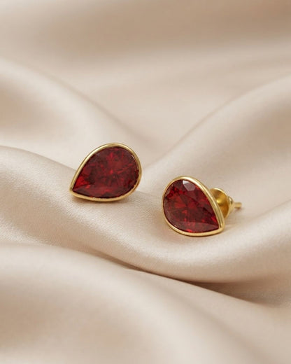 Red Teardrop Stone Stud Earrings for Women