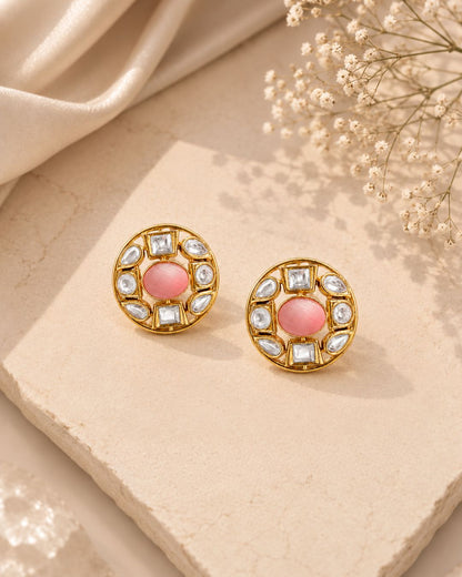 Victorian Style Pink monalisa karting Stone Stud Earrings