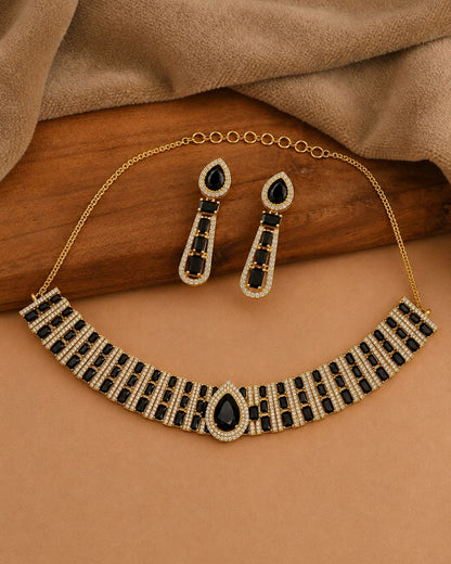 Black Monalisa Karting Statement Necklace Set