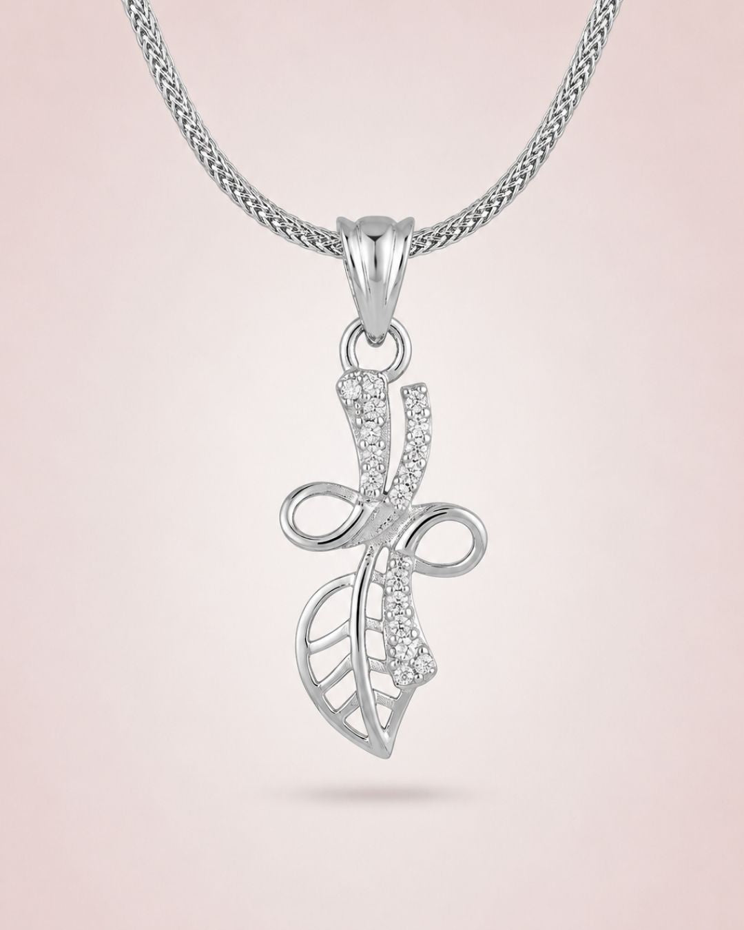 Leaf & Bow Pendant Necklace with Matching Earrings