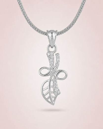 Leaf & Bow Pendant Necklace with Matching Earrings