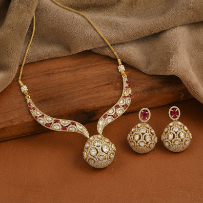 Ruby Polki Necklace Set with Statement Ball Pendant