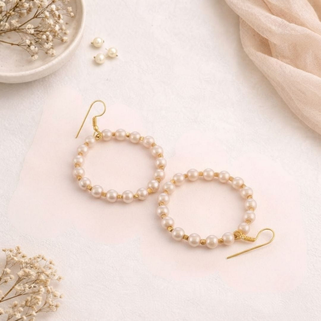 Handcrafted Pearl Halo Hoop Earrings