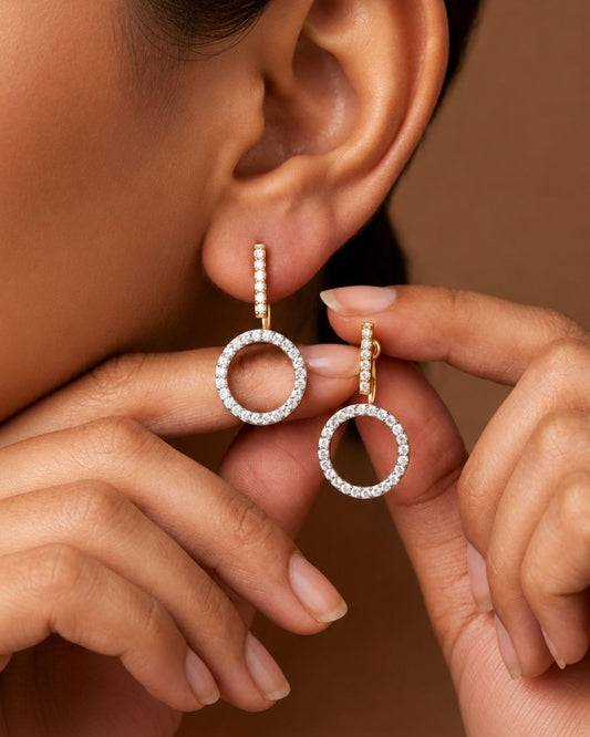 Minimal Open Circle American Diamond Stud Earrings for Women