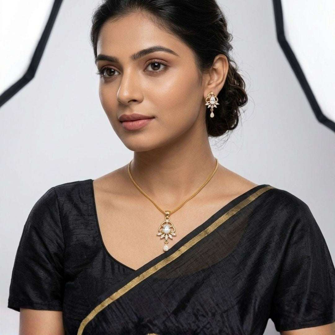Crystal Bloom Gold Finish Bridal Pendant Set