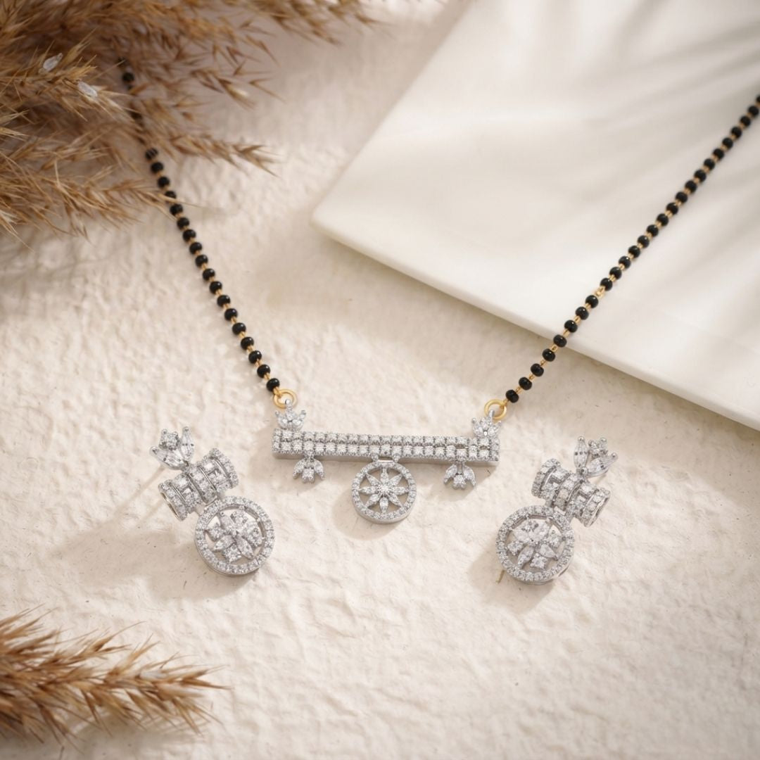 Stylish Silver Finish AD Mangalsutra Set