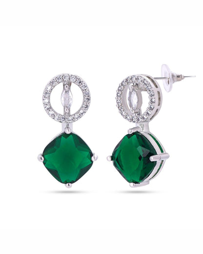 Emerald Green Silver Finish American Diamond Stud Earrings for Women