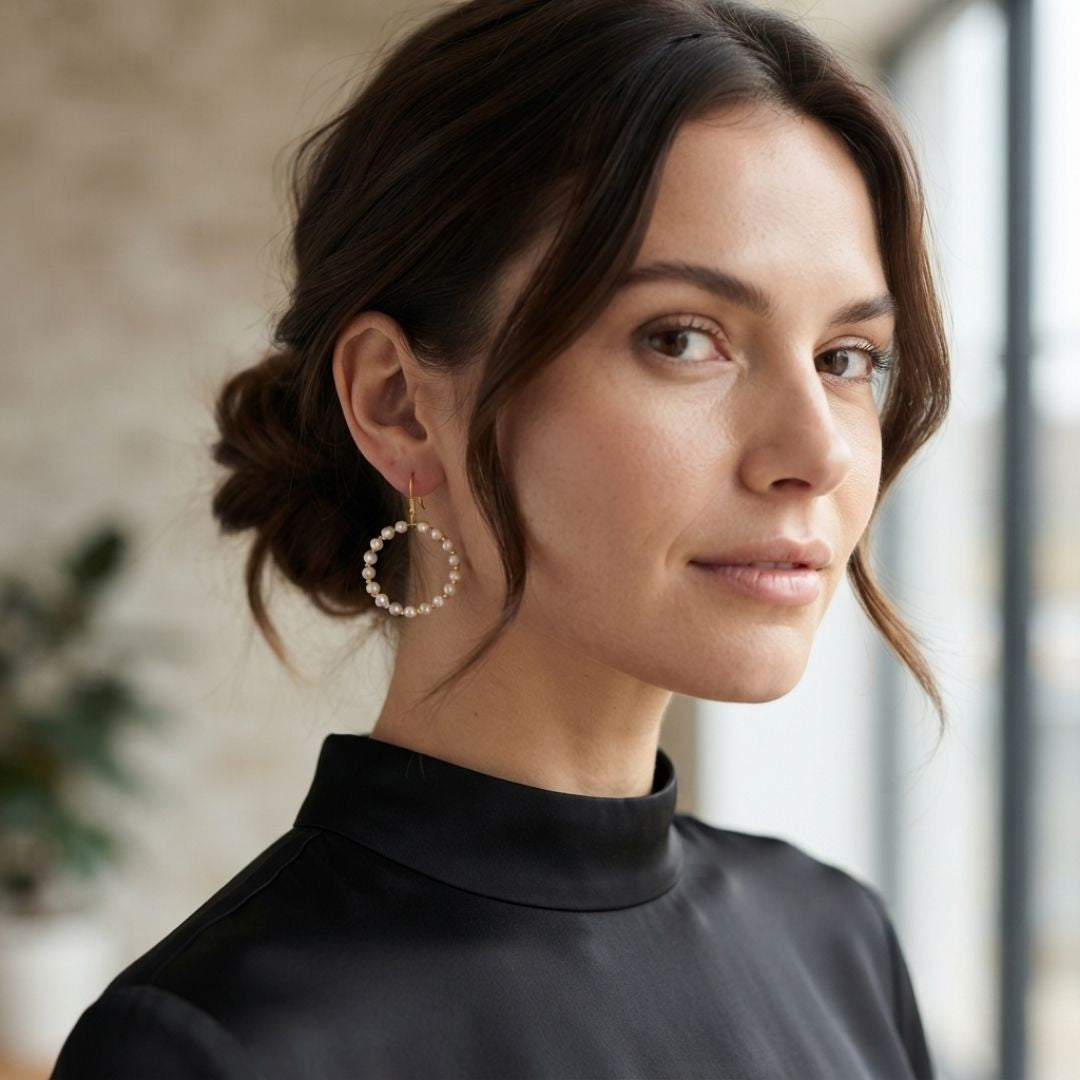 Handcrafted Pearl Halo Hoop Earrings