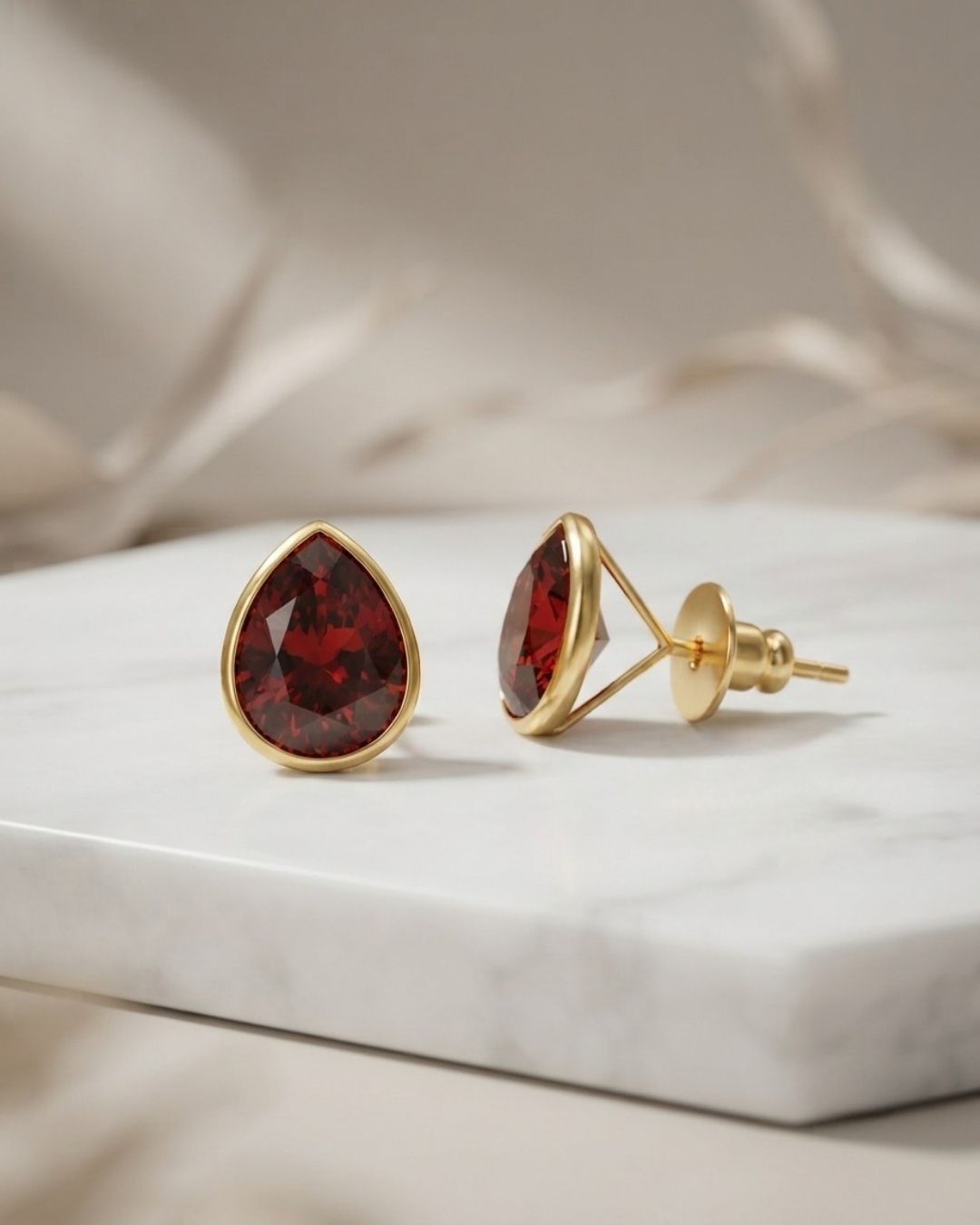 Red Teardrop Stone Stud Earrings for Women