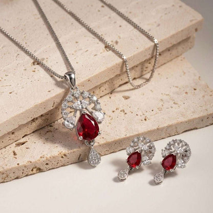 Ruby Bloom Silver Finish Office Wear Pendant Set
