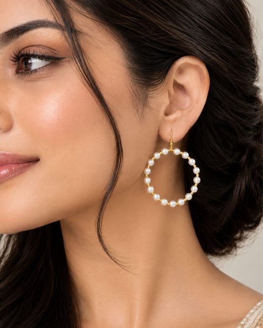 Handcrafted Pearl Halo Hoop Earrings