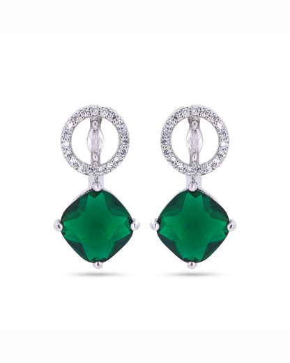Emerald Green Silver Finish American Diamond Stud Earrings for Women