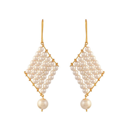 Royal Pearl Dangle Earrings/Gold Tone Pearl Dangle Western Earrings