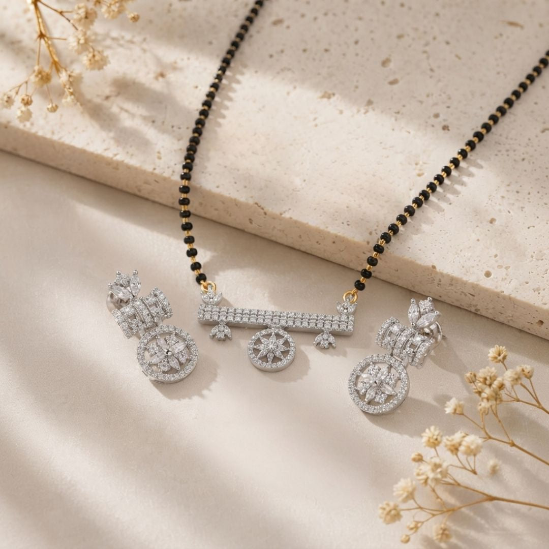 Stylish Silver Finish AD Mangalsutra Set