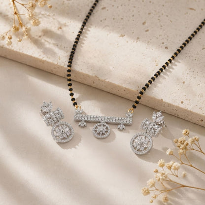 Stylish Silver Finish AD Mangalsutra Set