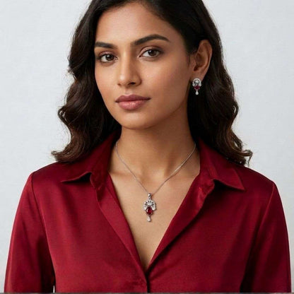 Ruby Bloom Silver Finish Office Wear Pendant Set