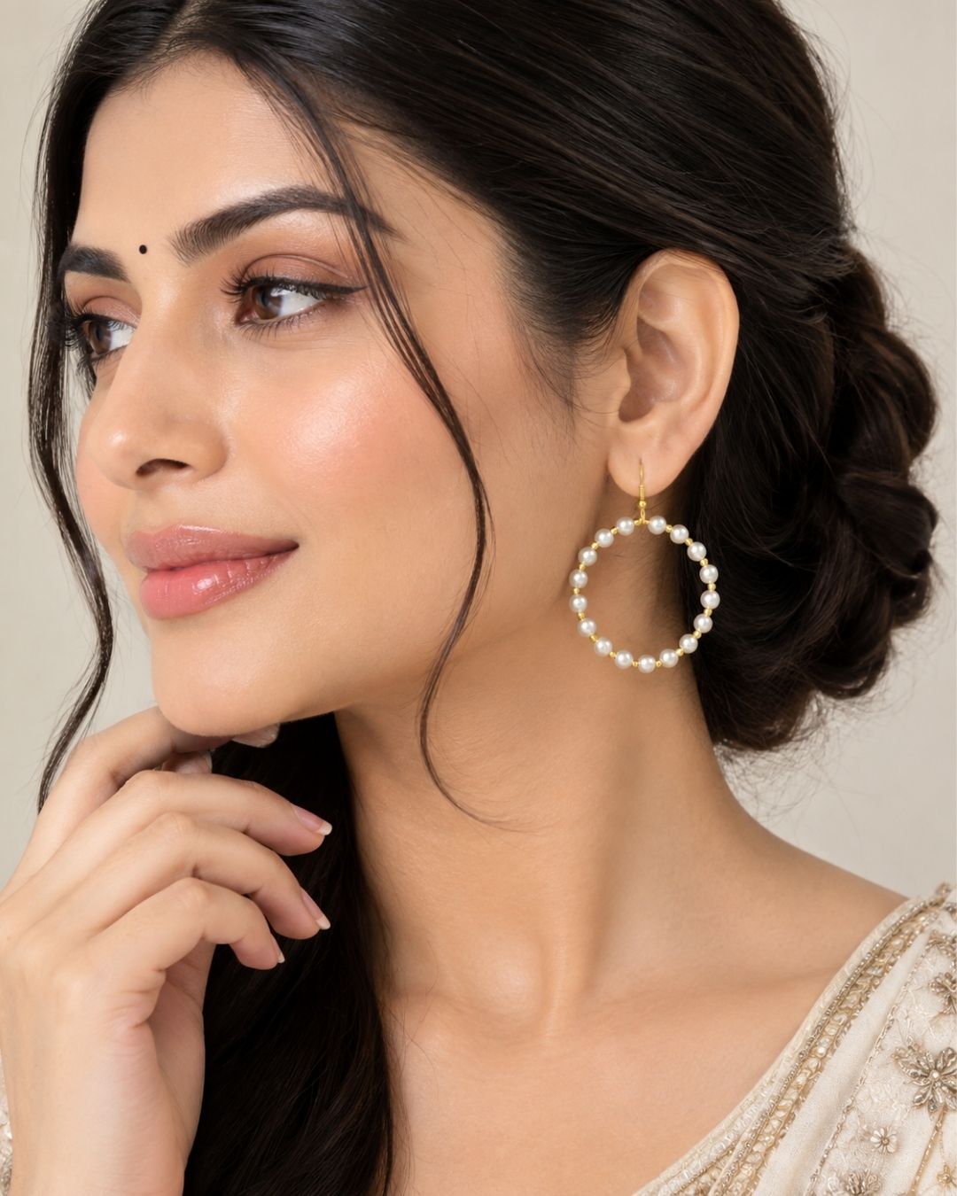 Handcrafted Pearl Halo Hoop Earrings