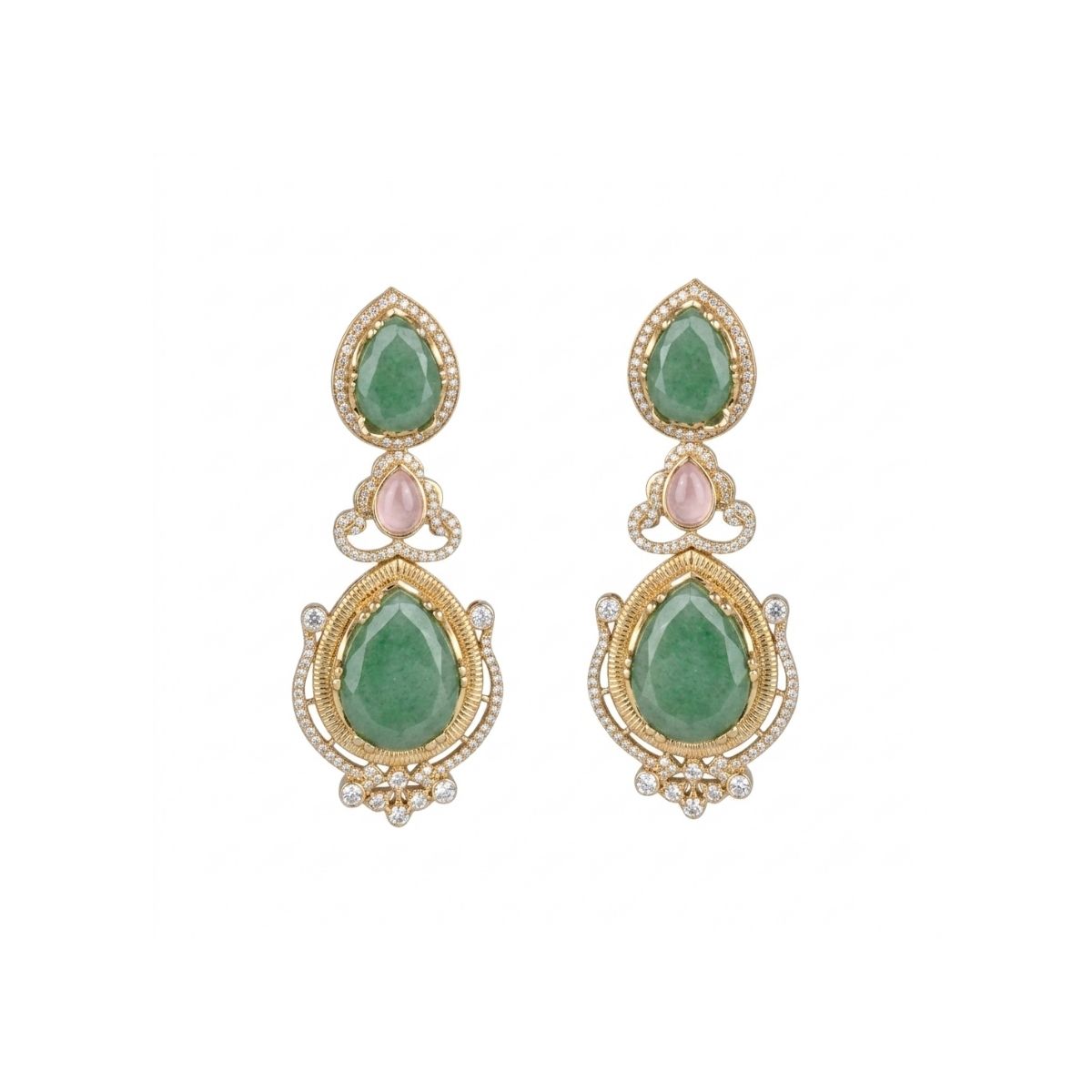 Multicolour Pota Necklace with Emerald Green Drops