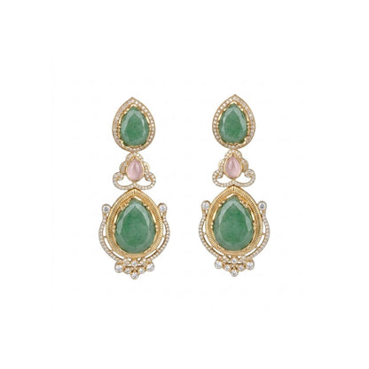 Multicolour Pota Necklace with Emerald Green Drops