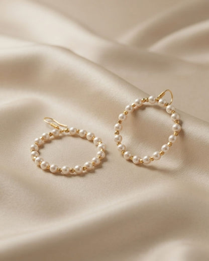 Handcrafted Pearl Halo Hoop Earrings
