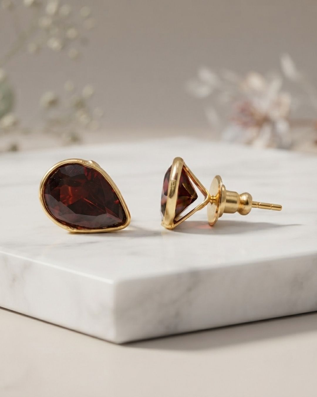 Wine Teardrop Stone Stud Earrings for Women