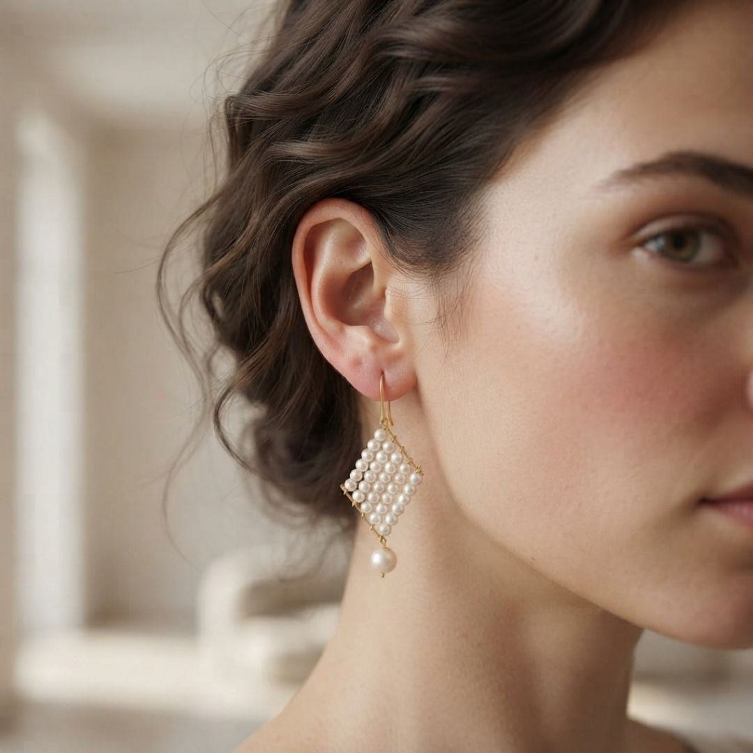 Royal Pearl Dangle Earrings/Gold Tone Pearl Dangle Western Earrings