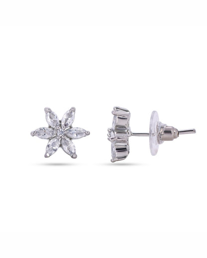 Silver Finish American Diamond Floral AD Stud Earrings for Women