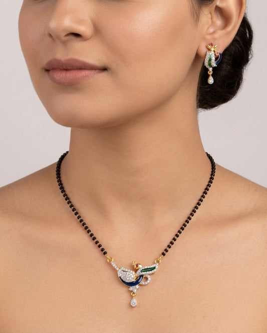 Designer Peacock American Diamond Mangalsutra Set