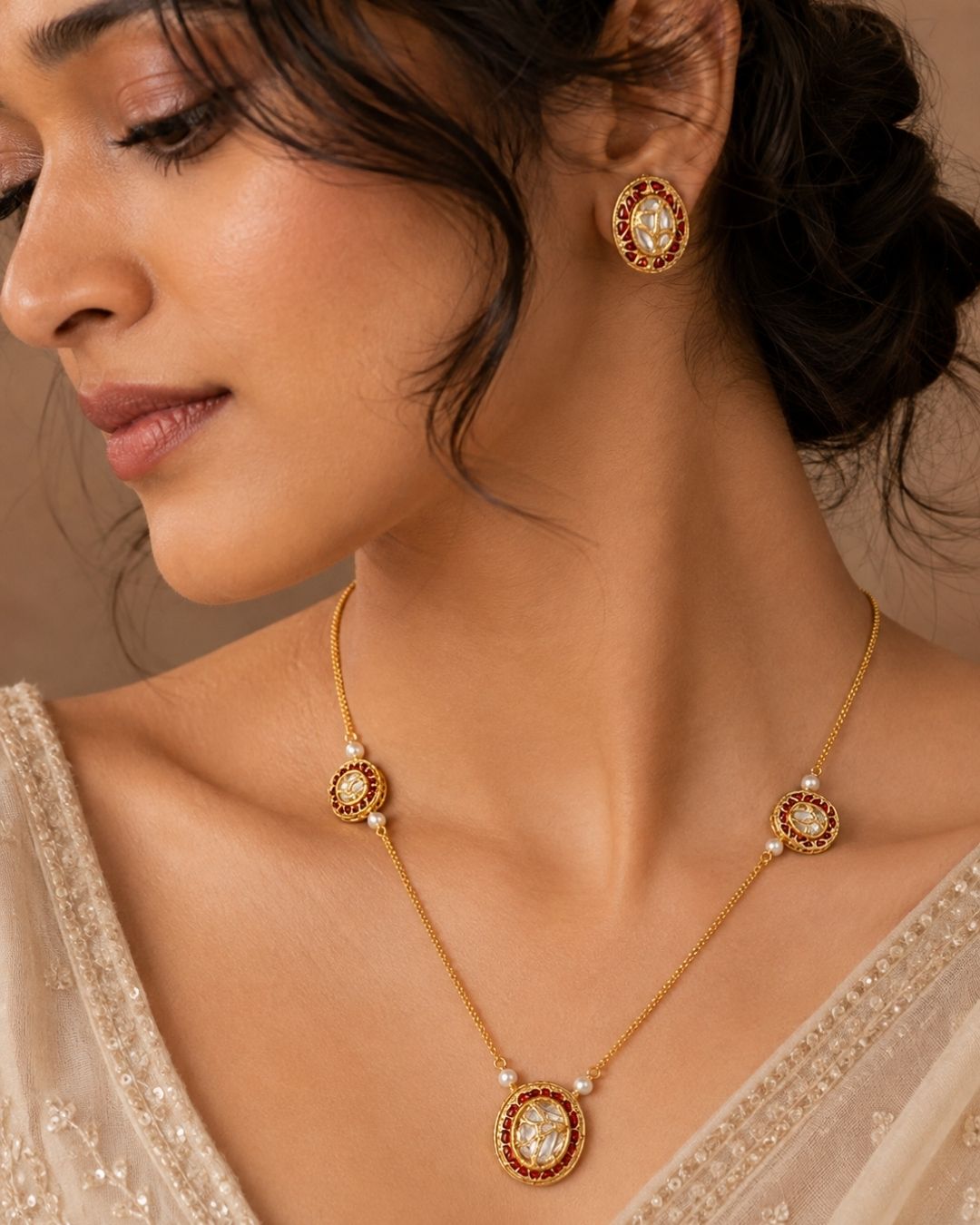 Traditional Gold Plated Kundan Meenakari Jewellery Set
