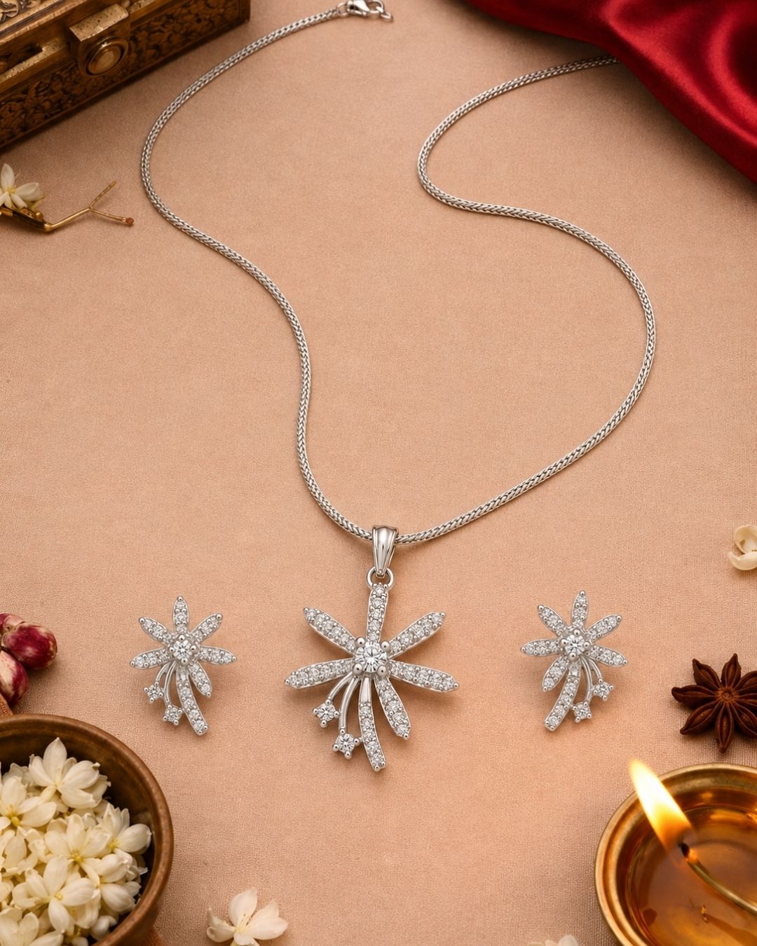 Floral Pendant Necklace with Matching Earrings