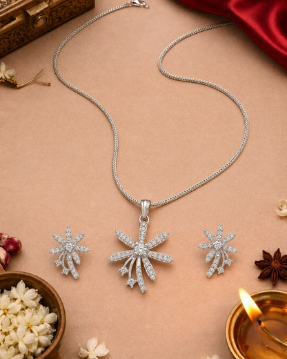Floral Pendant Necklace with Matching Earrings