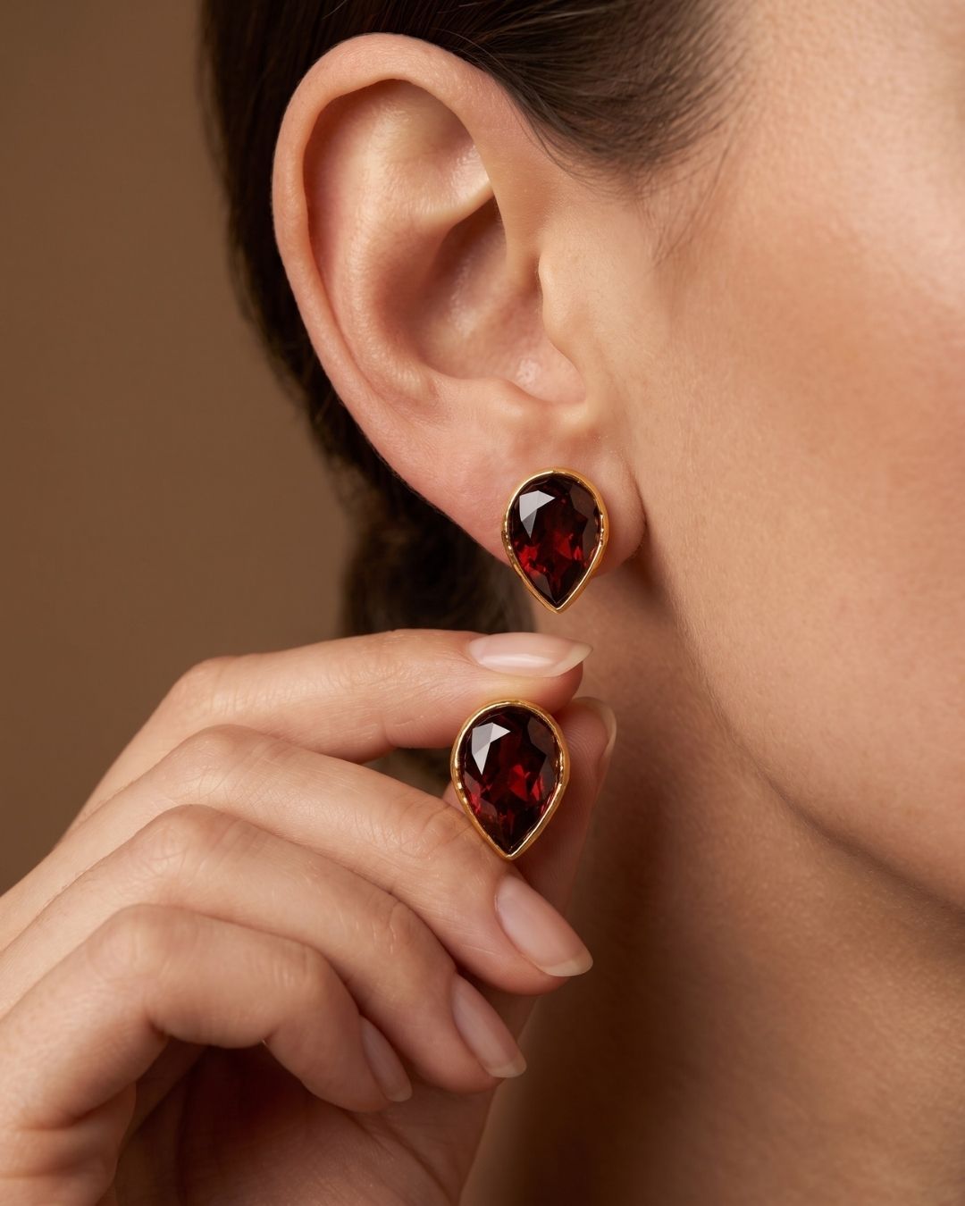 Wine Teardrop Stone Stud Earrings for Women