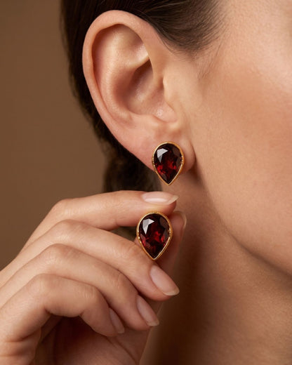 Wine Teardrop Stone Stud Earrings for Women