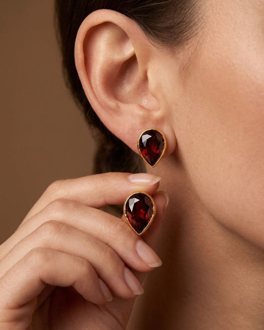Wine Teardrop Stone Stud Earrings for Women