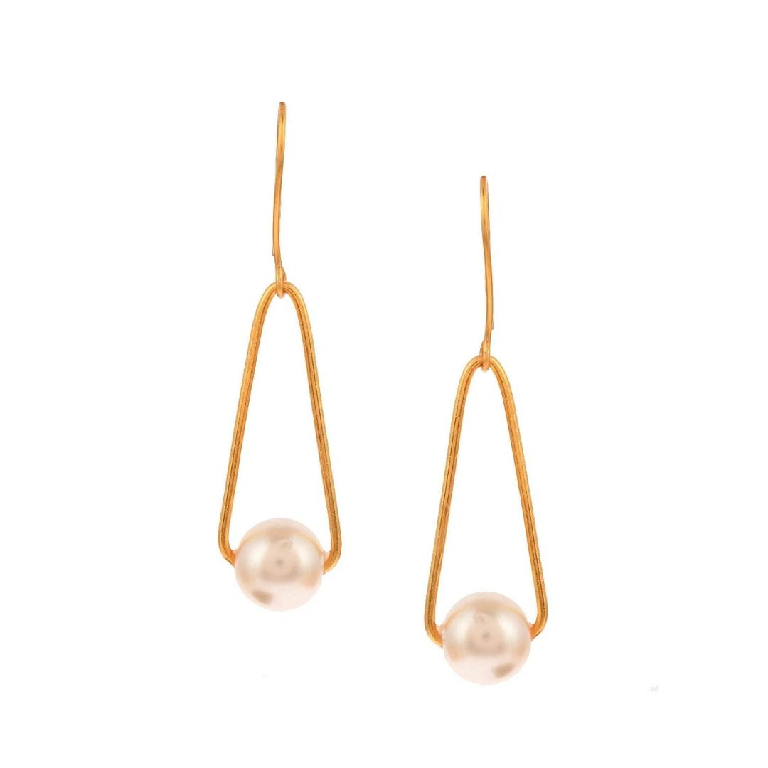 Handcrafted Gold plated Pearl Dangler Earrings