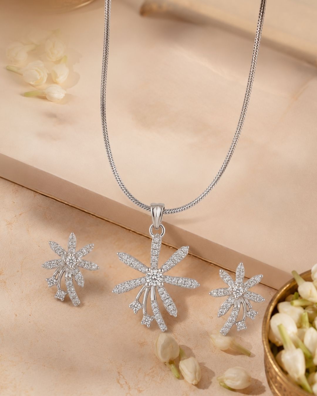 Floral Pendant Necklace with Matching Earrings