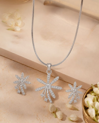 Floral Pendant Necklace with Matching Earrings