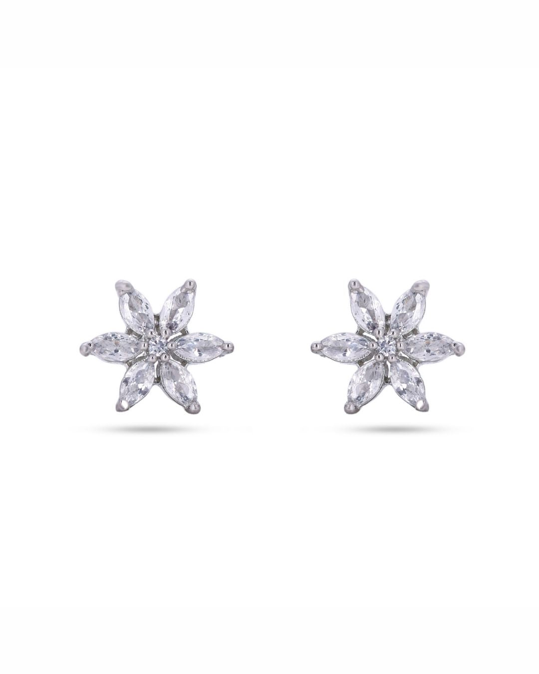 Silver Finish American Diamond Floral AD Stud Earrings for Women