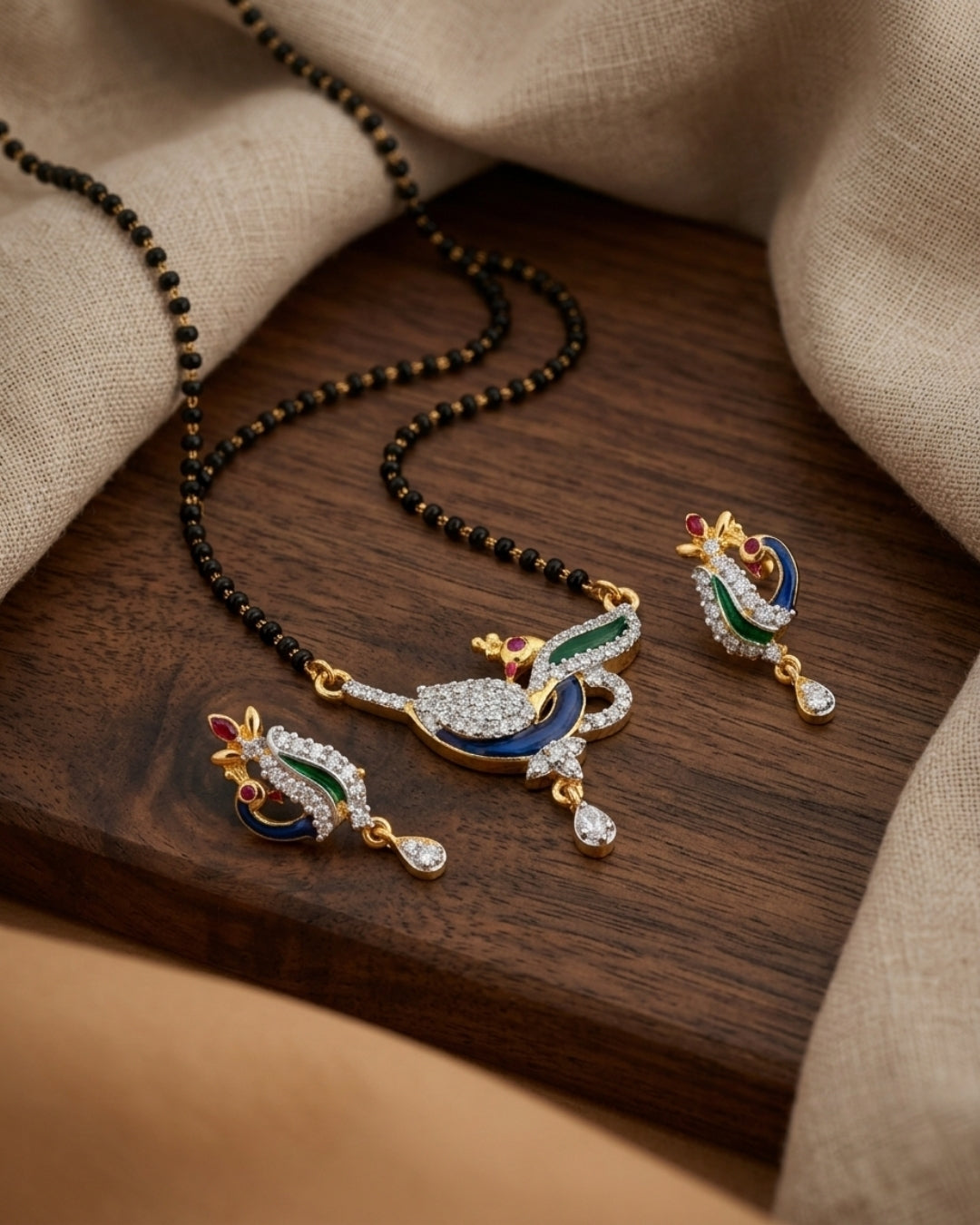 Designer Peacock American Diamond Mangalsutra Set