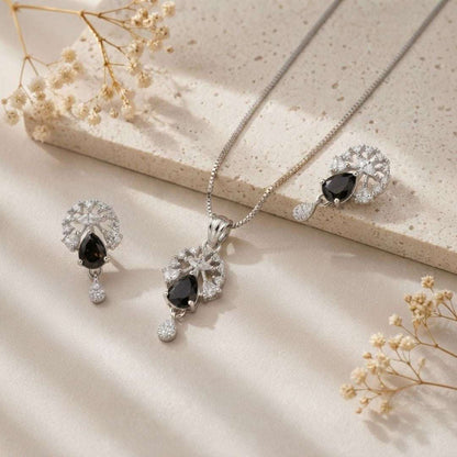 Midnight Bloom Silver AD Pendant Set