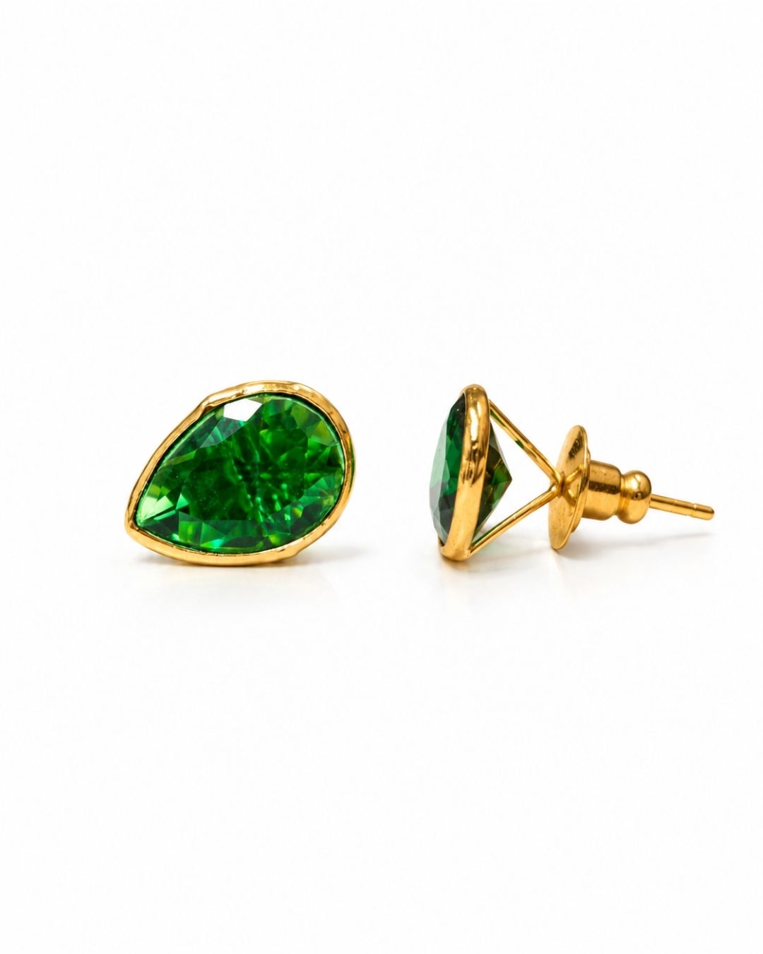 Green Teardrop Stone Stud Earrings for Women