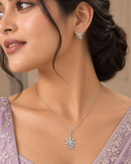 Floral Pendant Necklace with Matching Earrings